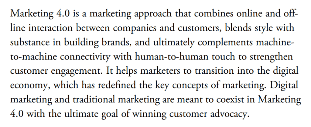 Định nghĩa về Marketing mix trong sách Marketing 4.0: Moving from Traditional to Digital của tác giả Philip Kotler năm 2017